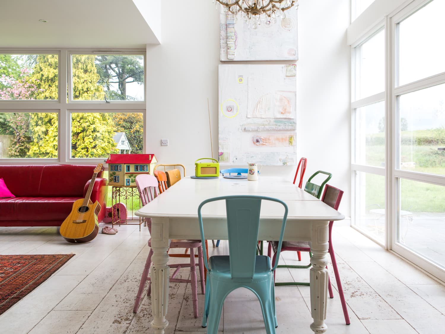 Dining room set online with different color chairs